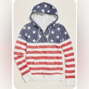 Old Navy Terry Zip American Flag Hoodie Women’s Medium Like New
